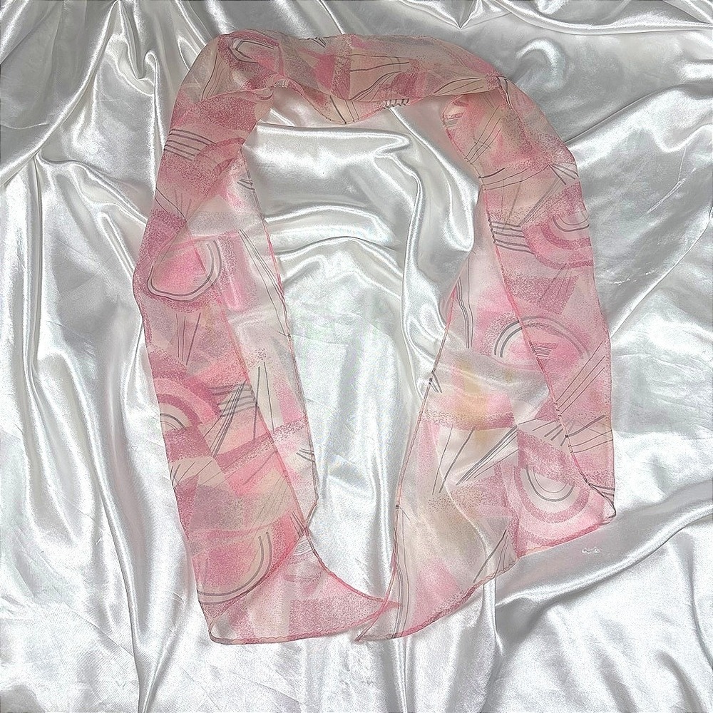 y2k Scarf Pink Excellent Sheer Abstract Geometric Print Lightweight Oblong
